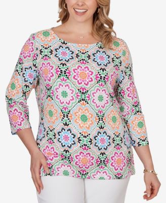 Plus Size Kaleidoscope Floral Boat Neck Knit Top