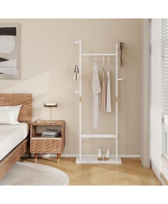 Solid Wood Coat Rack, Freestanding Clothes Organizer with Hanging Rod, Hooks, Storage Stand for Coats and Bags, Perfect for Entryway