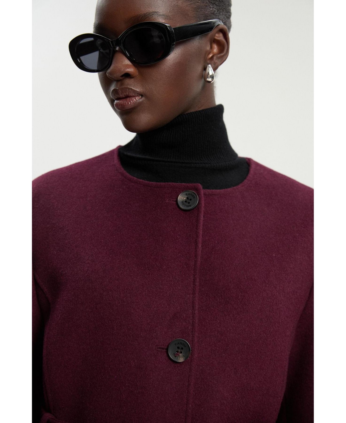 Karen Millen Women's Wool Single Breasted Belted Maxi Coat