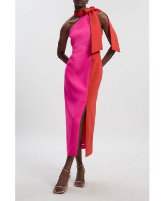 Women's Soft Tailored Bow Tie-Neck Midi Dress