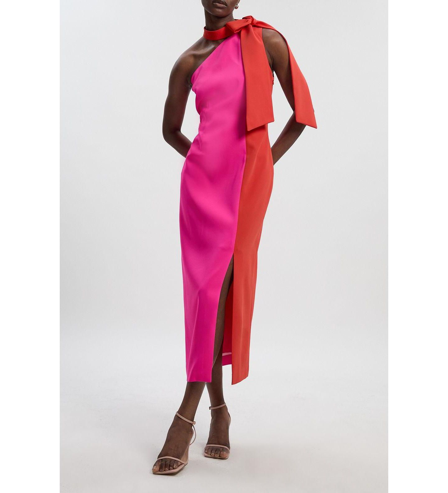 Женское платье Karen Millen Soft Tailored Bow Tie-Neck Midi, цвет: Розовый — фото 6