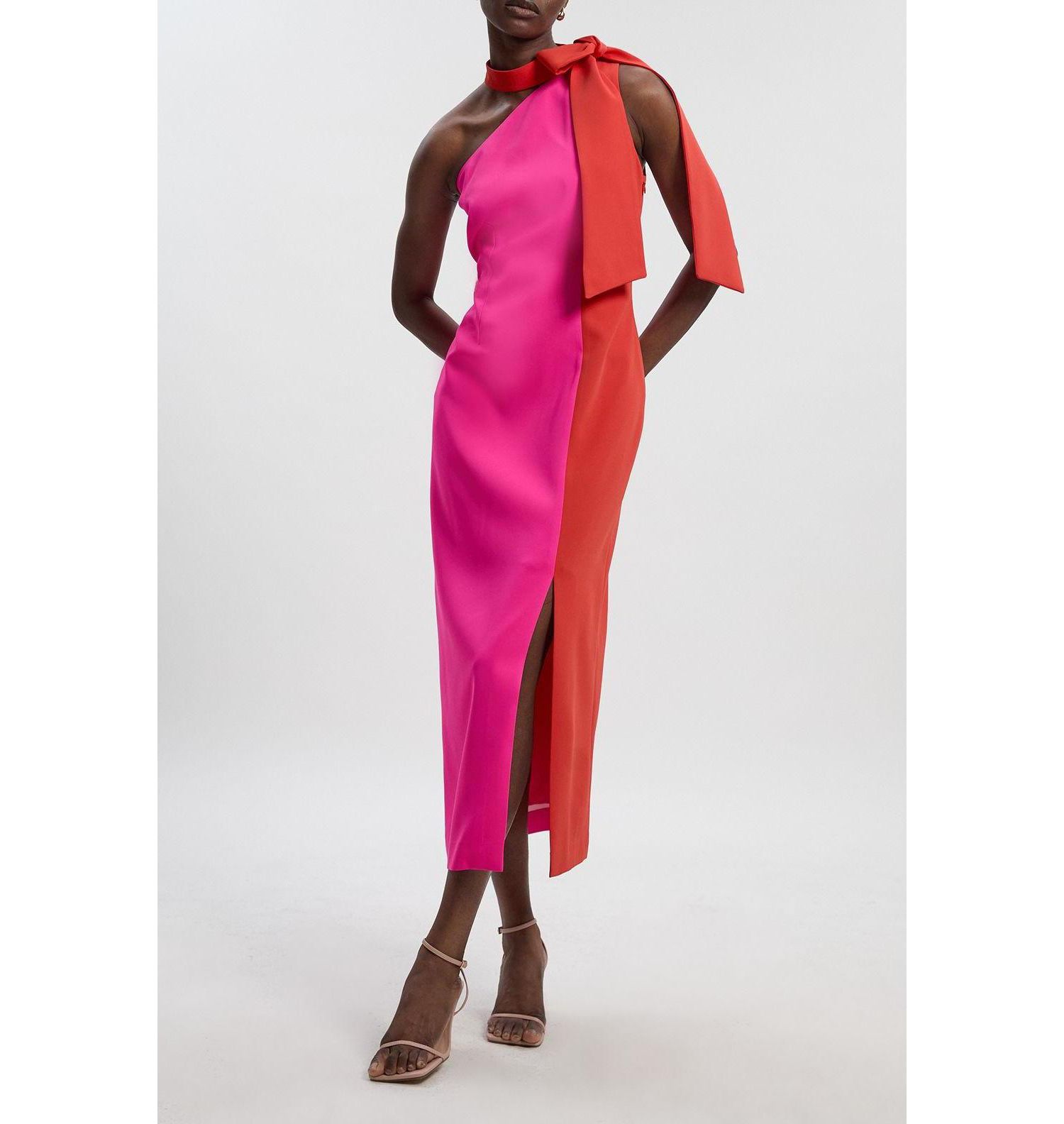 Women's Soft Tailored Bow Tie-Neck Midi Dress