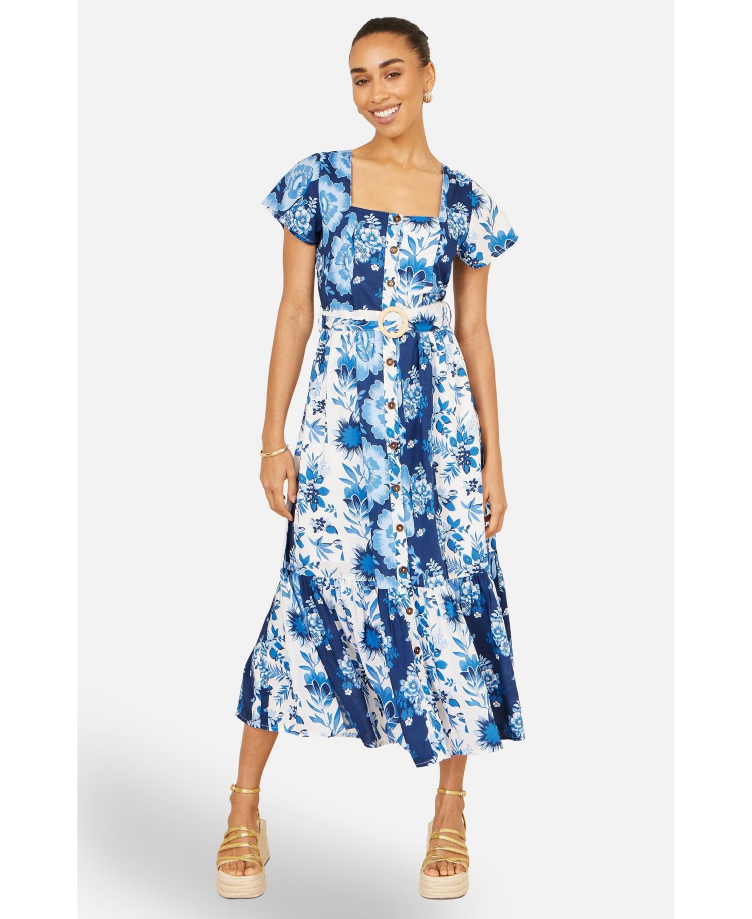 Women's Floral Belted Midi Dress
