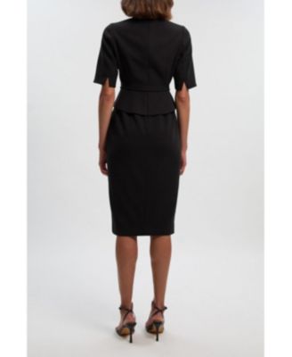 Women's Asymmetric Neck Belted Pencil Midi Dress