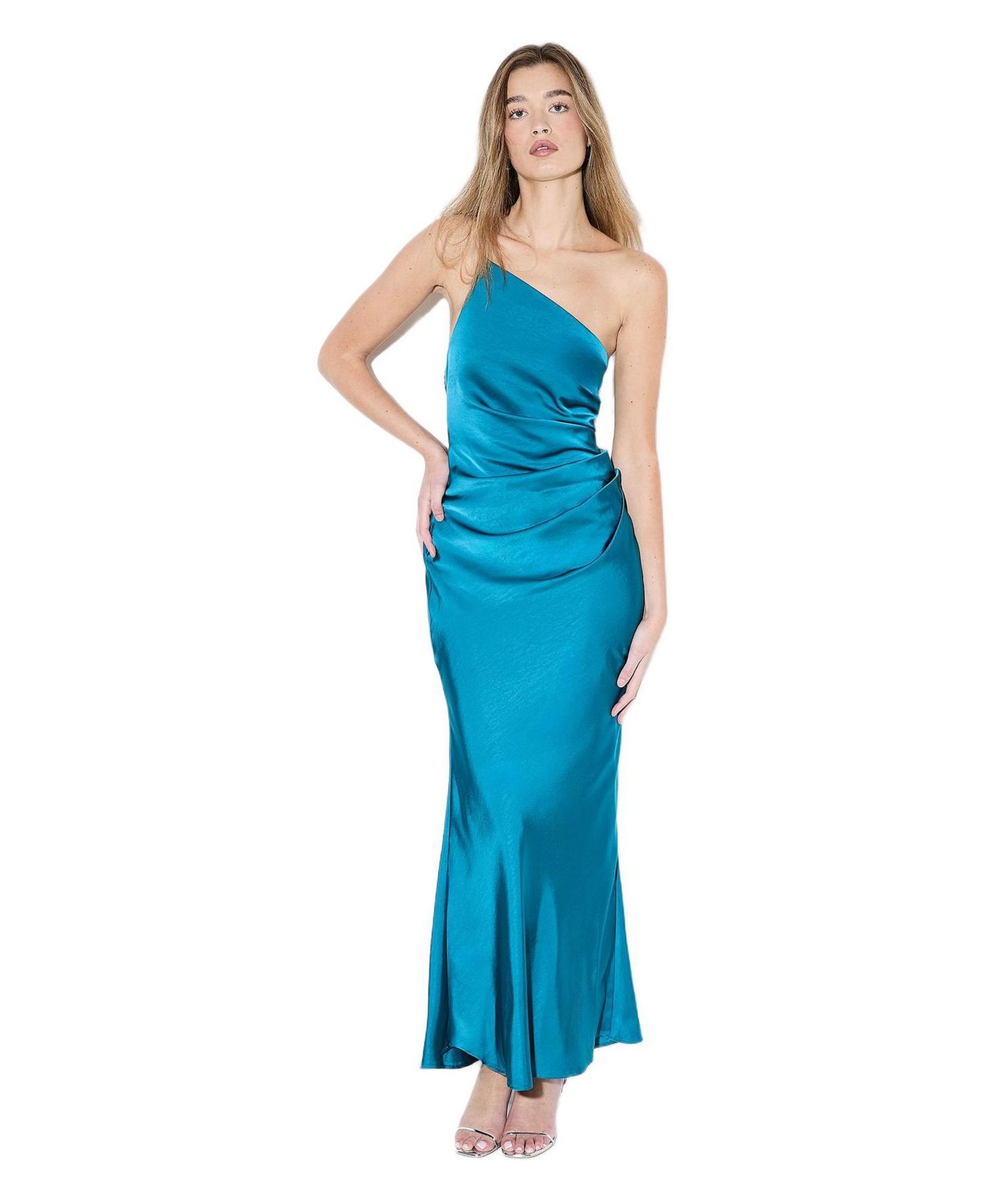 Women's Satin Asymmetric Maxi Bridesmaid Dress