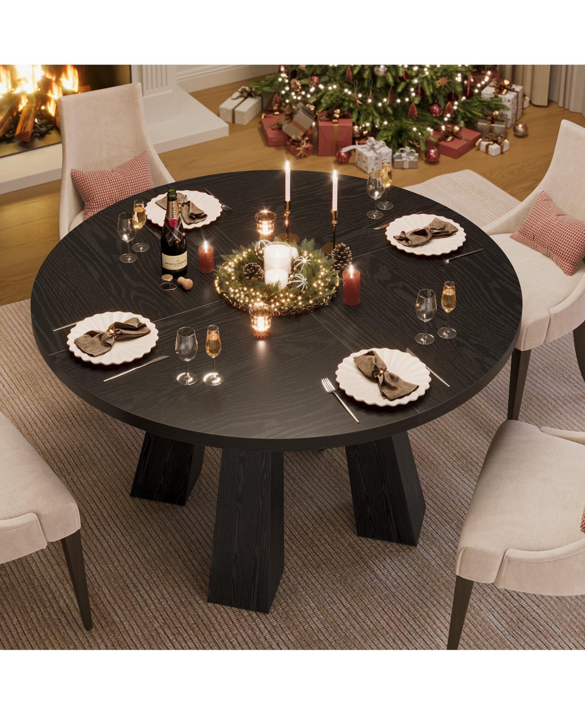 Gaomon Round Dining Table for 4-6 People, Dining Room Table with Wooden Pedestal Base