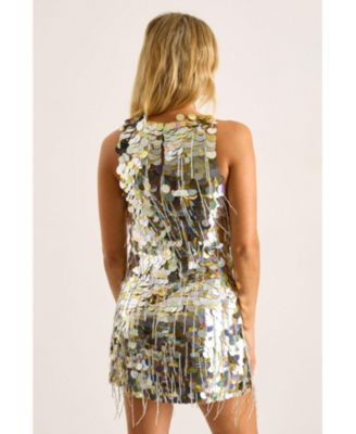 Women's Disc Tassel High Neck Mini Dress