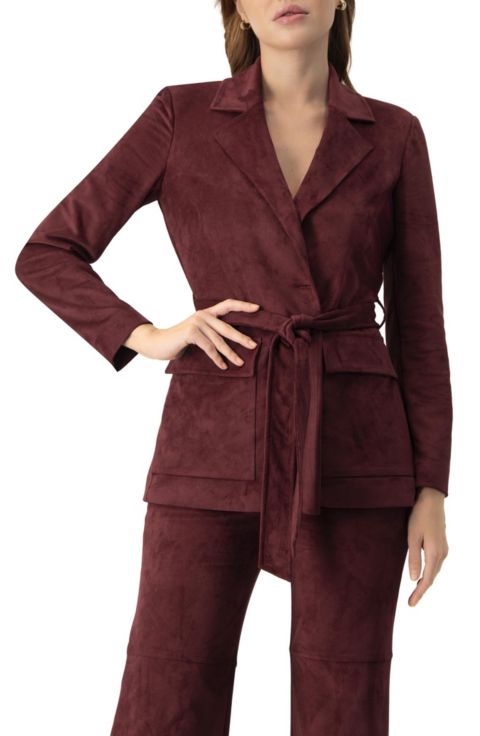 Женский пиджак Ivonne Faux-Suede Blazer with Waist Tie, цвет: Винный