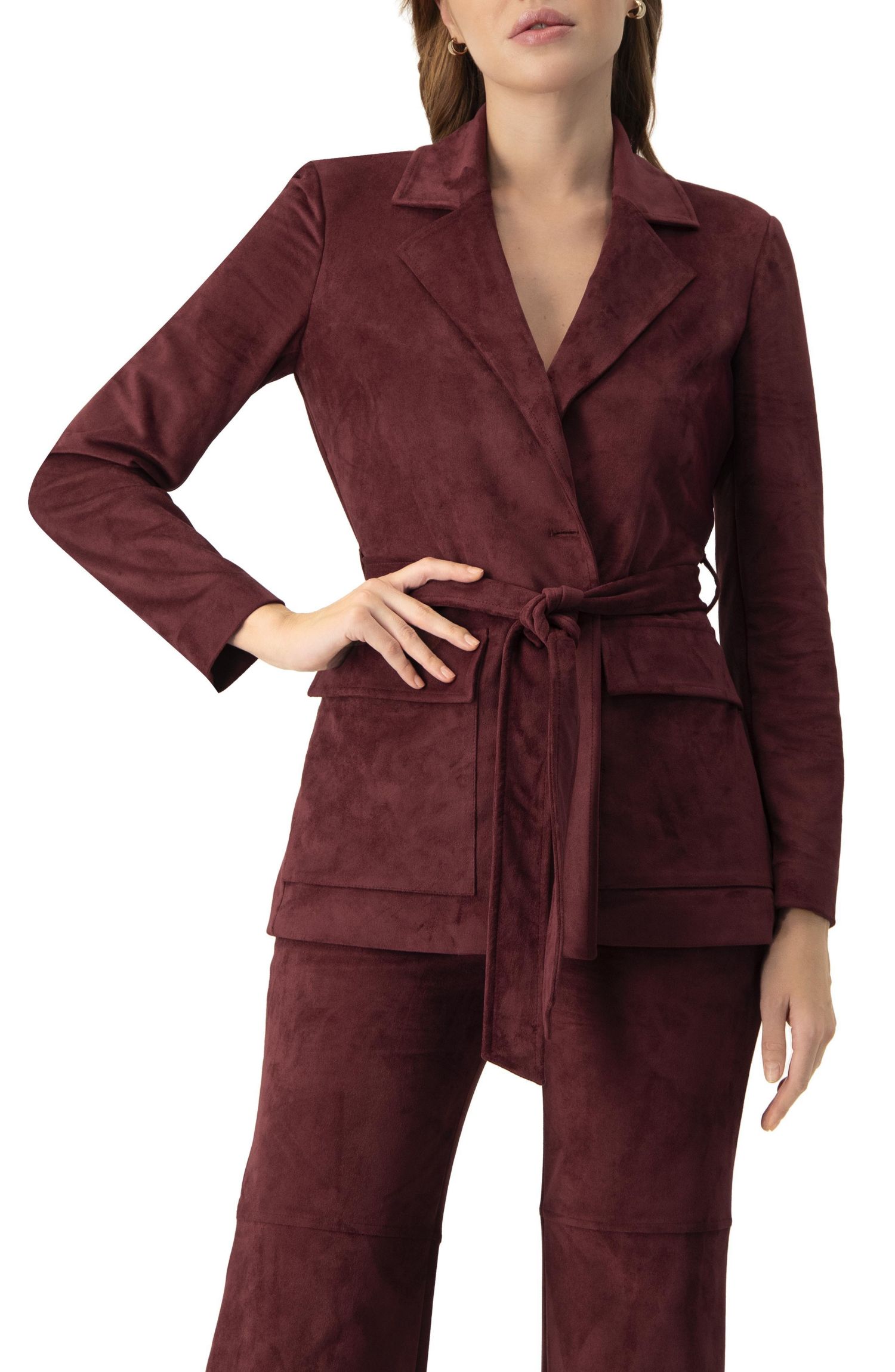 Women's Faux-Suede Blazer with Waist Tie