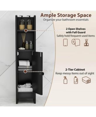 Bathroom Storage Cabinet with Adjustable Shelf 1 Door & 2 Open Shelves Living Room