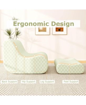 Bean Bag Chair with Ottoman High Elasticity Sponge Non-slip Bottom & Velvet Cover