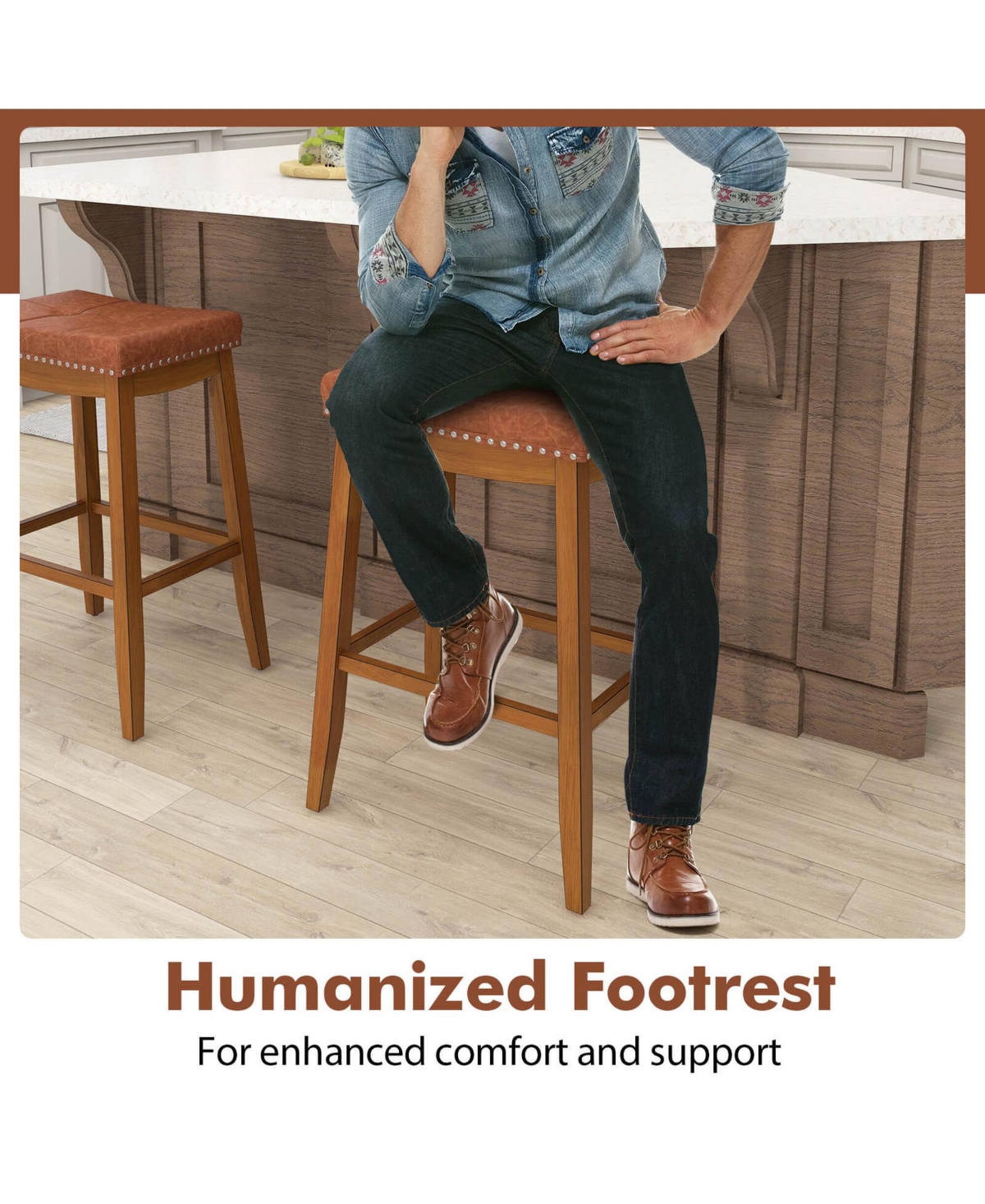 29" Bar Height Stools Set of with Pu Leather Seat Solid Rubber Wood Frame