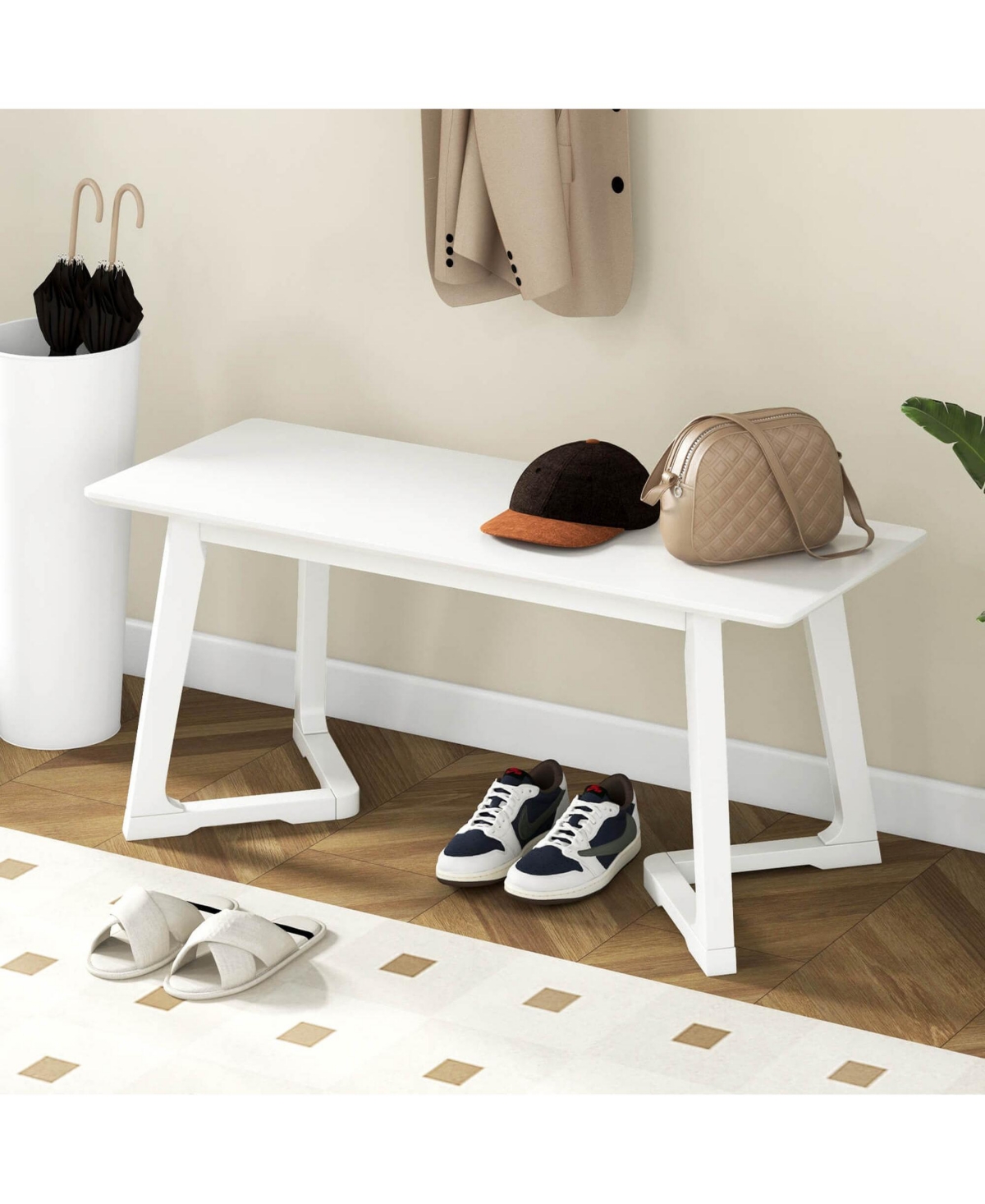 2 Pcs 42" Modern Entryway Bench with Rubber Wood Legs Smooth Seating Area