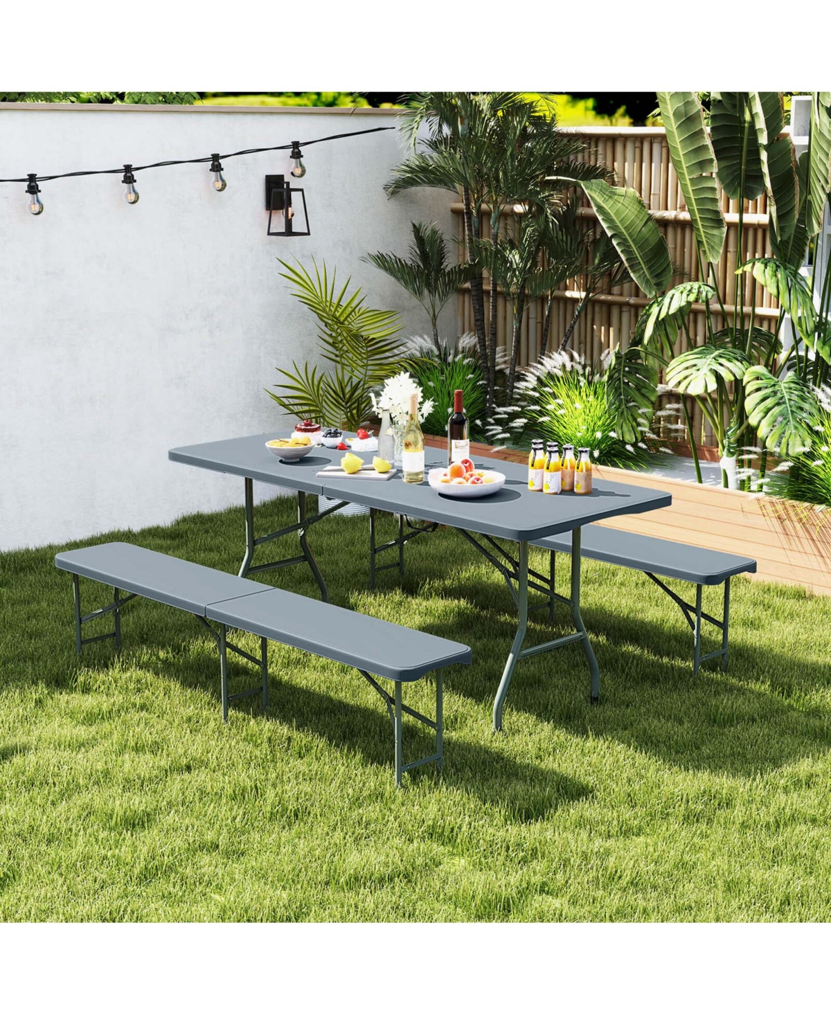 6 ft Plastic Folding Bench with 1320 Lbs Capacity Handle & Lock For Outdoor Picnic