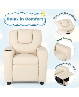Kids Recliner Chair PU Leather Armrest Sofa w/Footrest Cup Holder