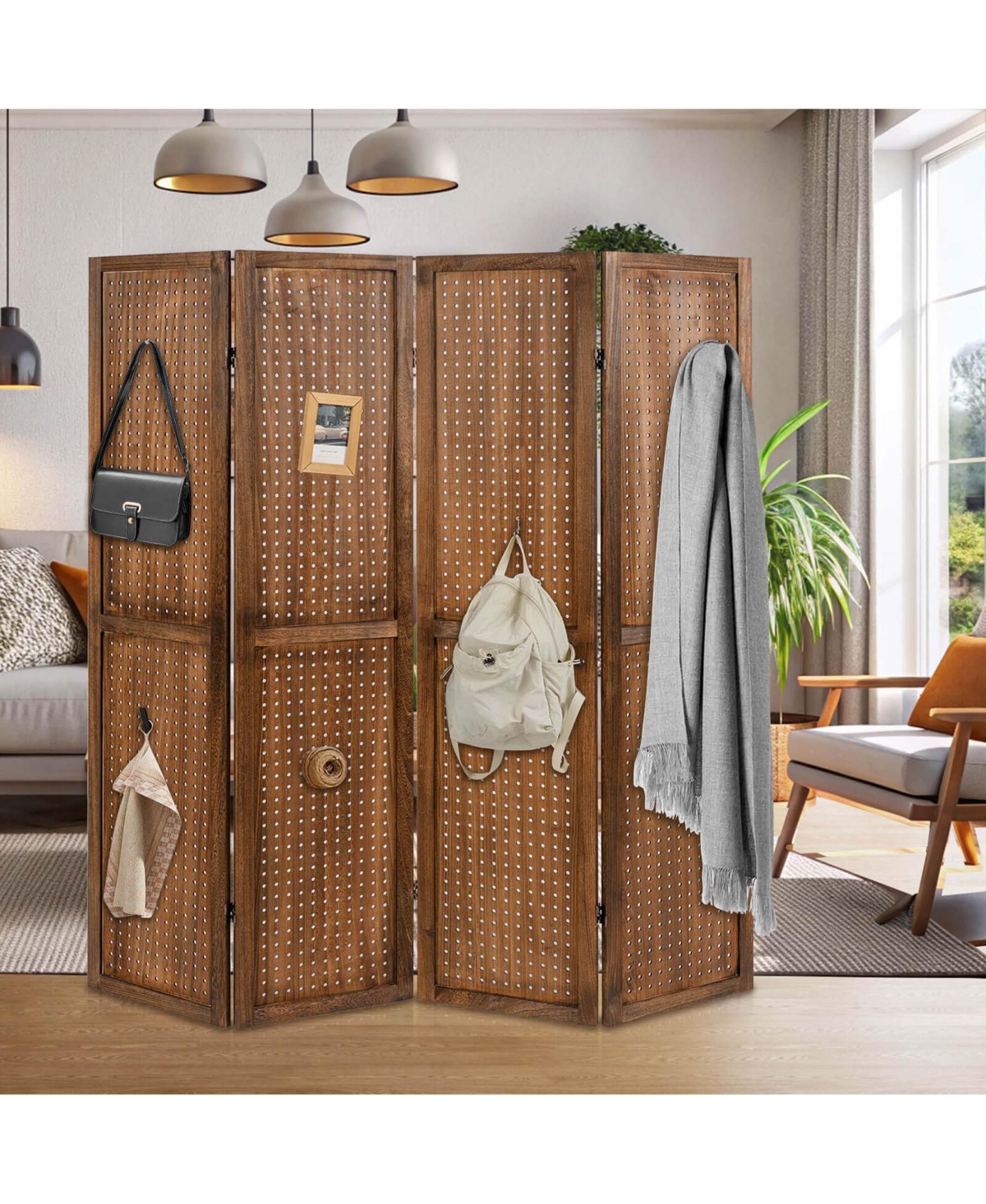 Pegboard Display with 360° Metal Hinges Solid Wood Frame for Craft Show