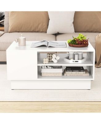34" Long Rectangle Center Table Coffee Table with 2-Tier Open Storage Shelves