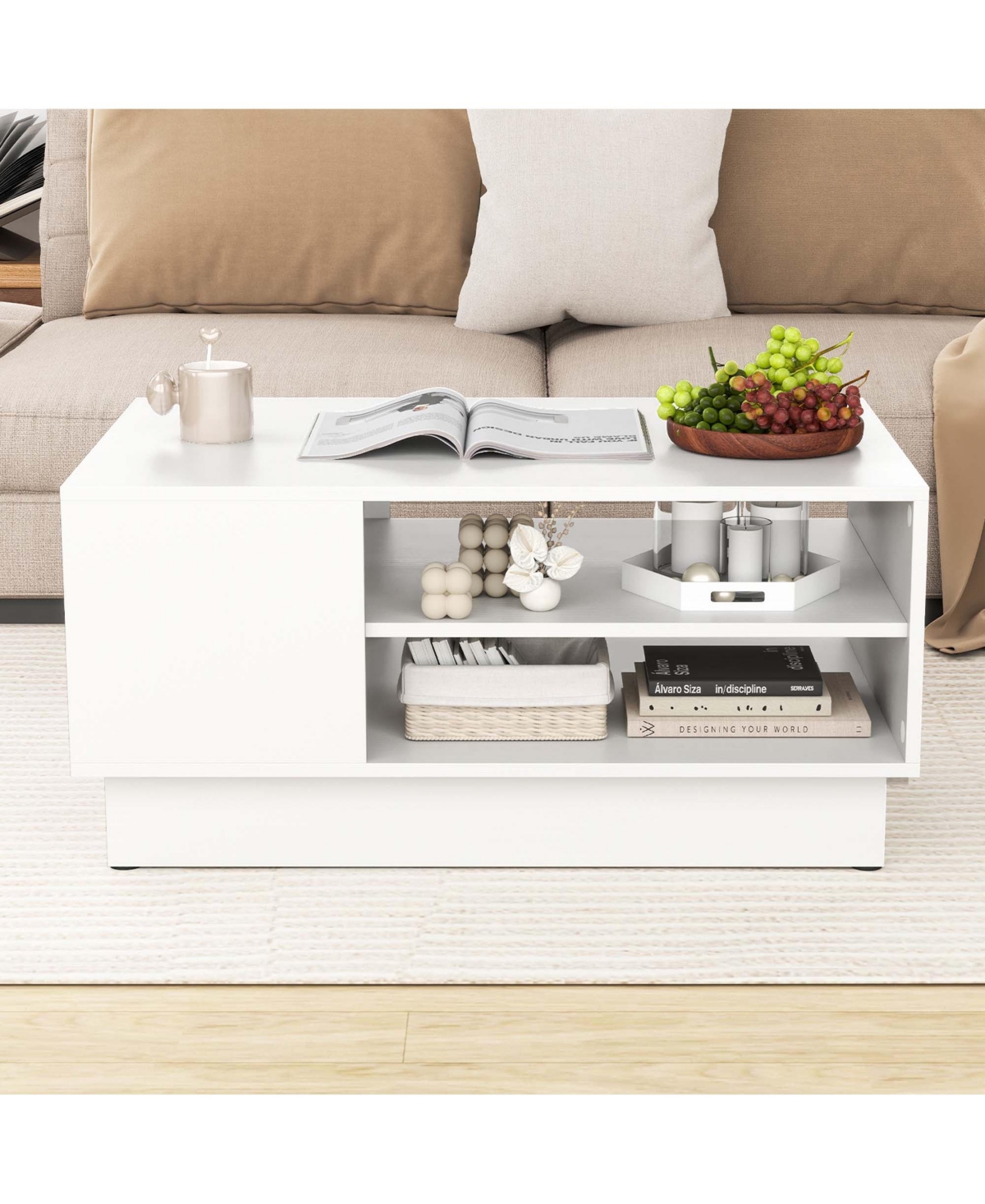 34" Long Rectangle Center Table Coffee Table with 2-Tier Open Storage Shelves