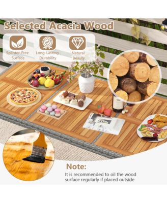 9 PCS Patio Dining Set for 8 Table and PE Rattan Chairs with 2" Umbrella Hole