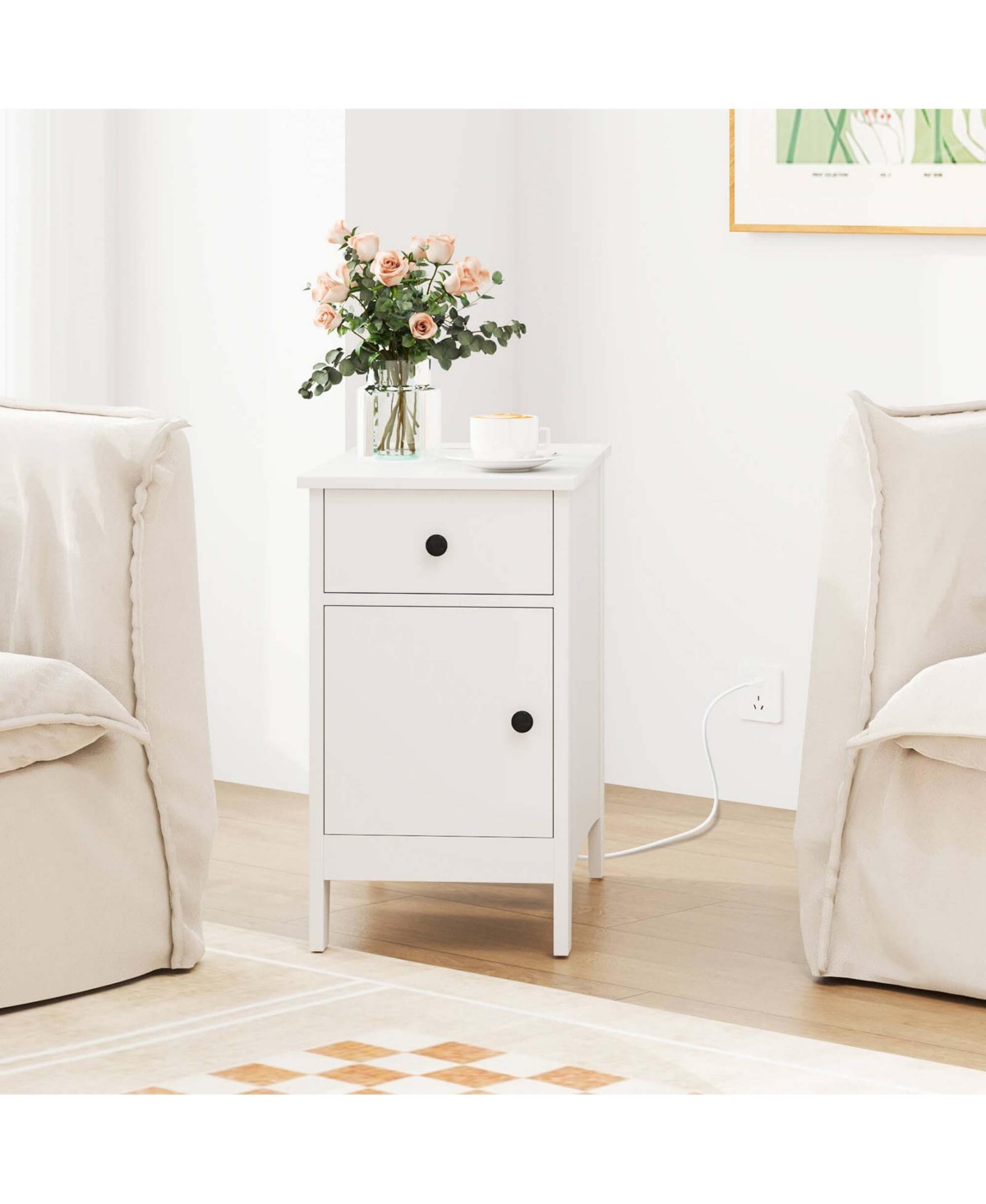 End Table with Charging Station Flip Top Bedside Table with Usb Ports & Outlets