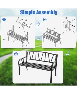 Outdoor Patio Garden Bench Metal Frame with Ergonomic Armrest 660 Lbs Max Load