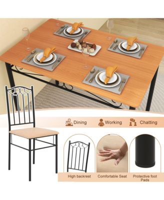 5 PCS Dining Set Wood Metal 30" Table & 4 Chairs Upholstered Kitchen Breakfast Furniture