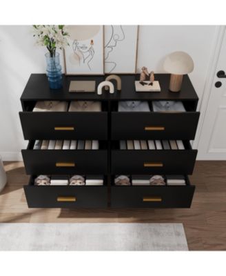 Dresser for Bedroom, Modern Wood Dresser with 6 Wide Drawers, Handles Storage Organizer Unit