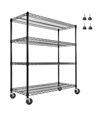 4 Tier Heavy Duty Wire Storage Shelves with Wheels, Adjustable Utility Storage Rack, 2400 lbs Capacity for Garage