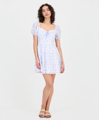 Juniors' Sweetheart-Neck Puff-Sleeve Mini Dress