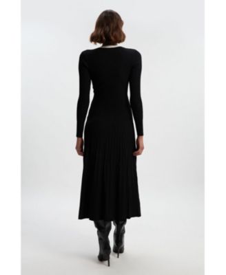 Women's Rib Knit Trim Full Skirt Midi Dress