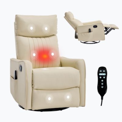 Recliner Chair with Heat Massage Manual Rocker and Swivel in Faux Leather