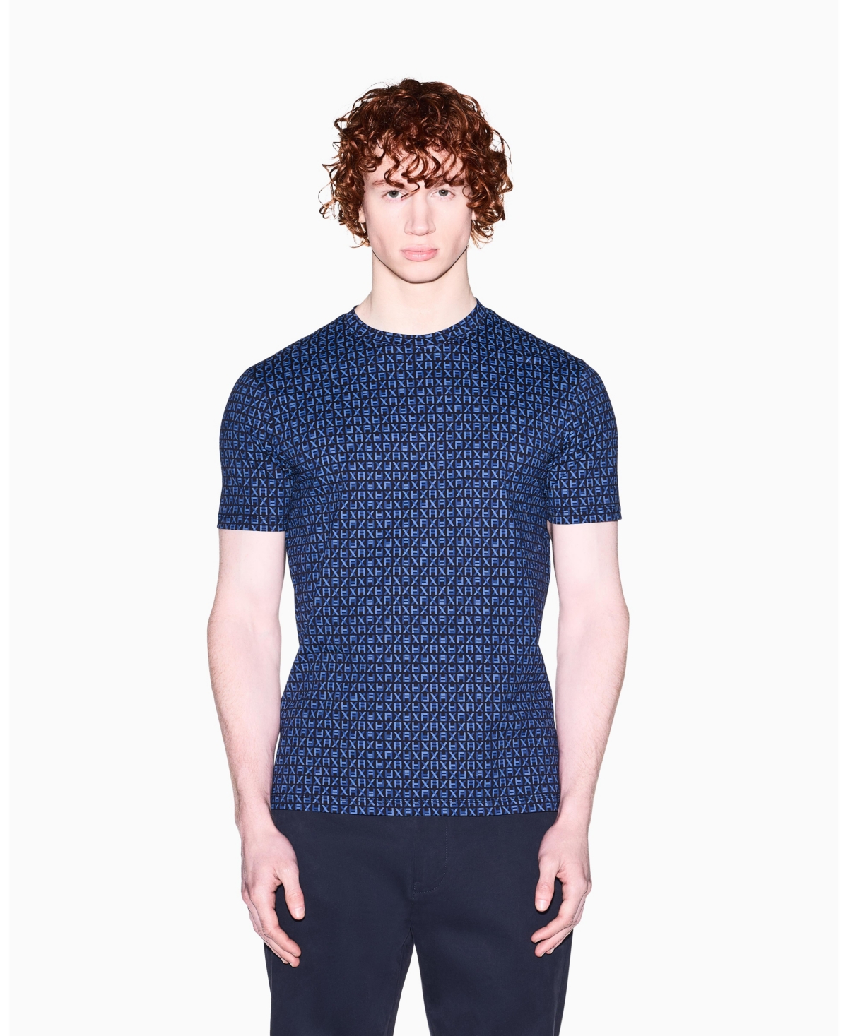 A|X Armani Exchange Men's Short Sleeve Jersey Allover logo Print T-Shirt - Deep Navy Print