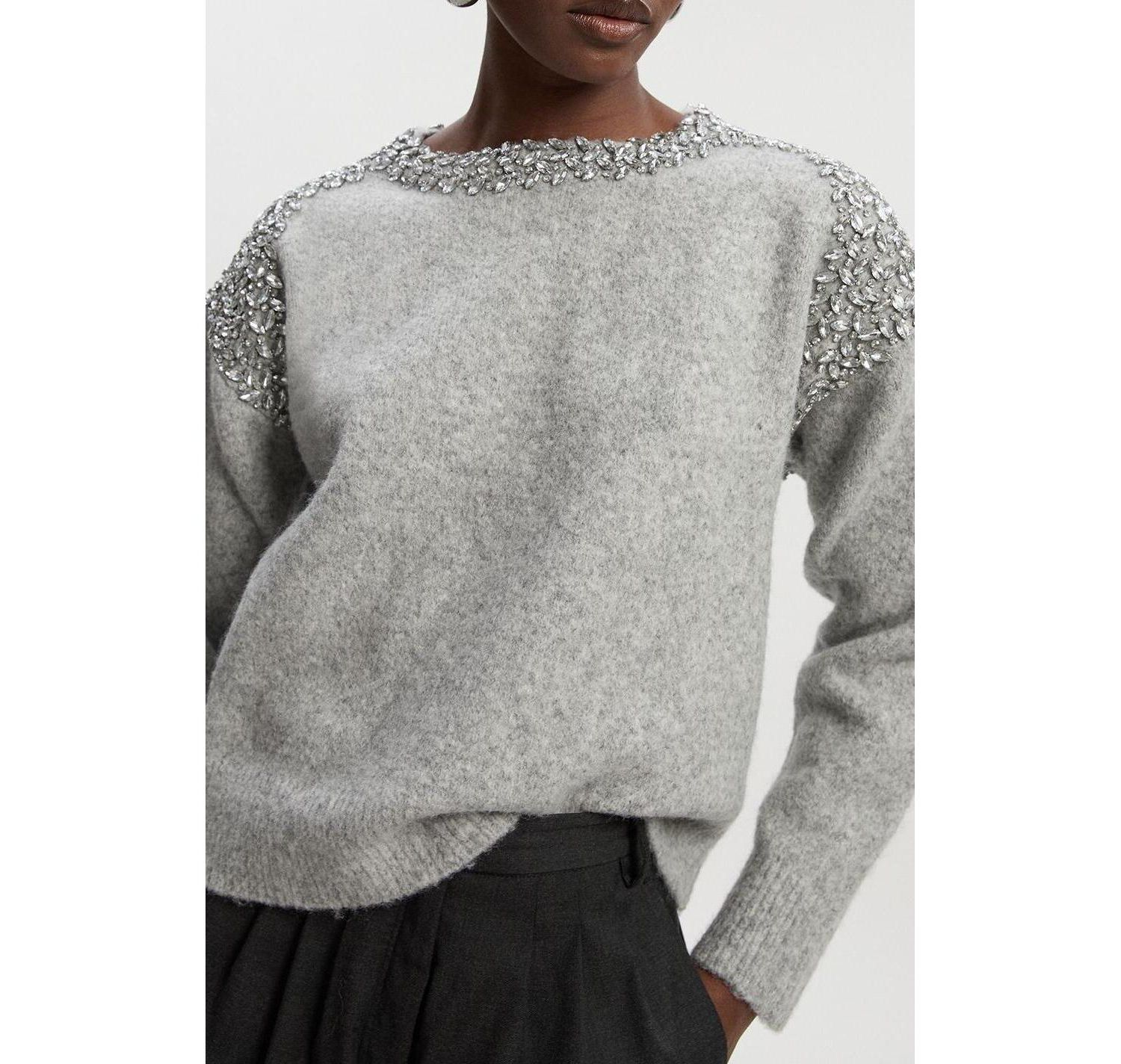 Women's Embellished Trim Cosy Knit Jumper