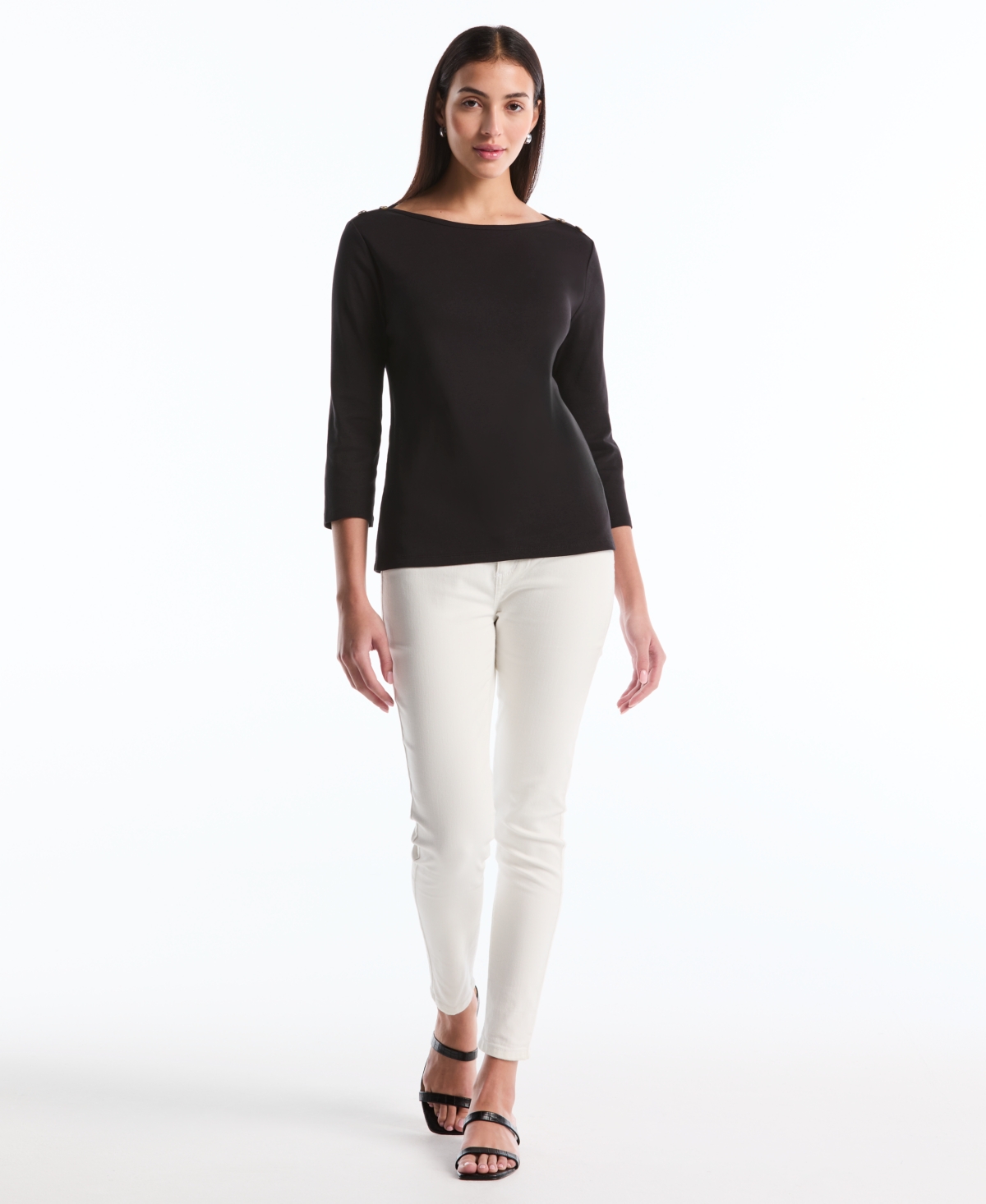 Rafaella Petite Button Detail Boat Neck Top