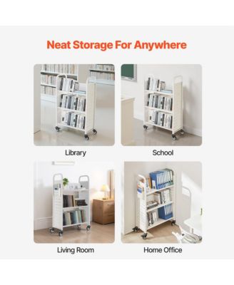 Rolling Library Book Cart - 3-Tier Single Sided L-Shaped Bookshelf with Lockable Wheels Book Truck for Home Office and School