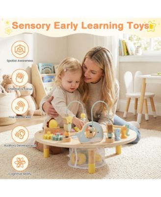 7-in-1 Montessori Toddler Activity Table, Wooden Musical Sensory Table, 12M+