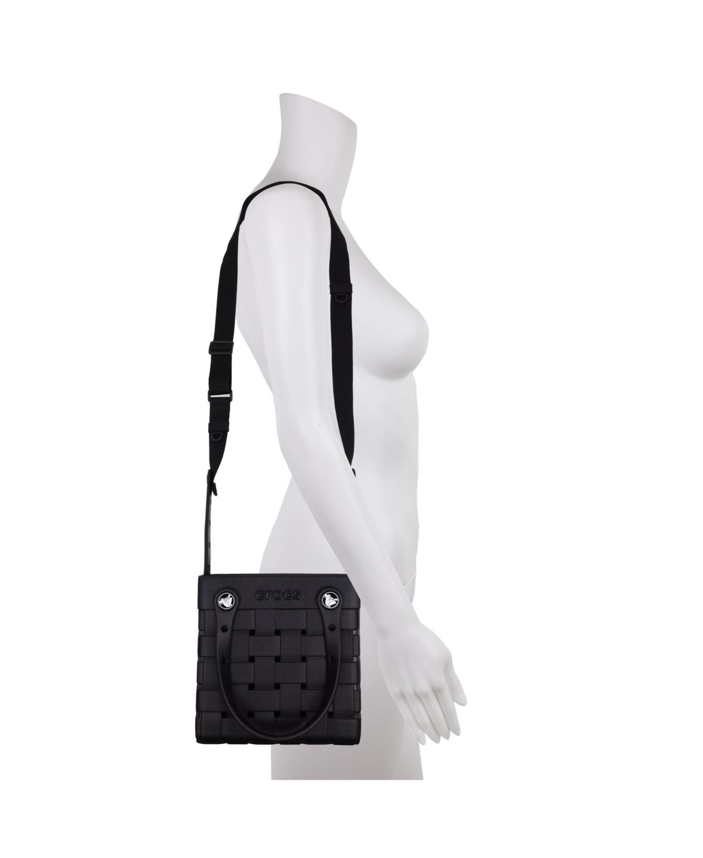 Женская сумка Crocs Small Woven Style Crocssbody Tote with Top Handles and removeable Crocssbody strap, цвет: Чёрный — фото 4