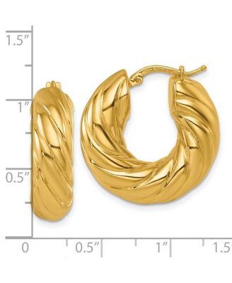 Solid 18k Yellow Gold 25x7.6mm Puffed Twisted Hoop Earrings