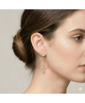 Solid 18k Yellow Gold Italian 54x32mm Double Circle Statement Post Earrings