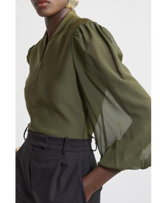 Women's Zip Detail Chiffon Sleeve Knit Top