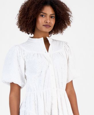 Women's Cotton Button-Front Tiered Dress