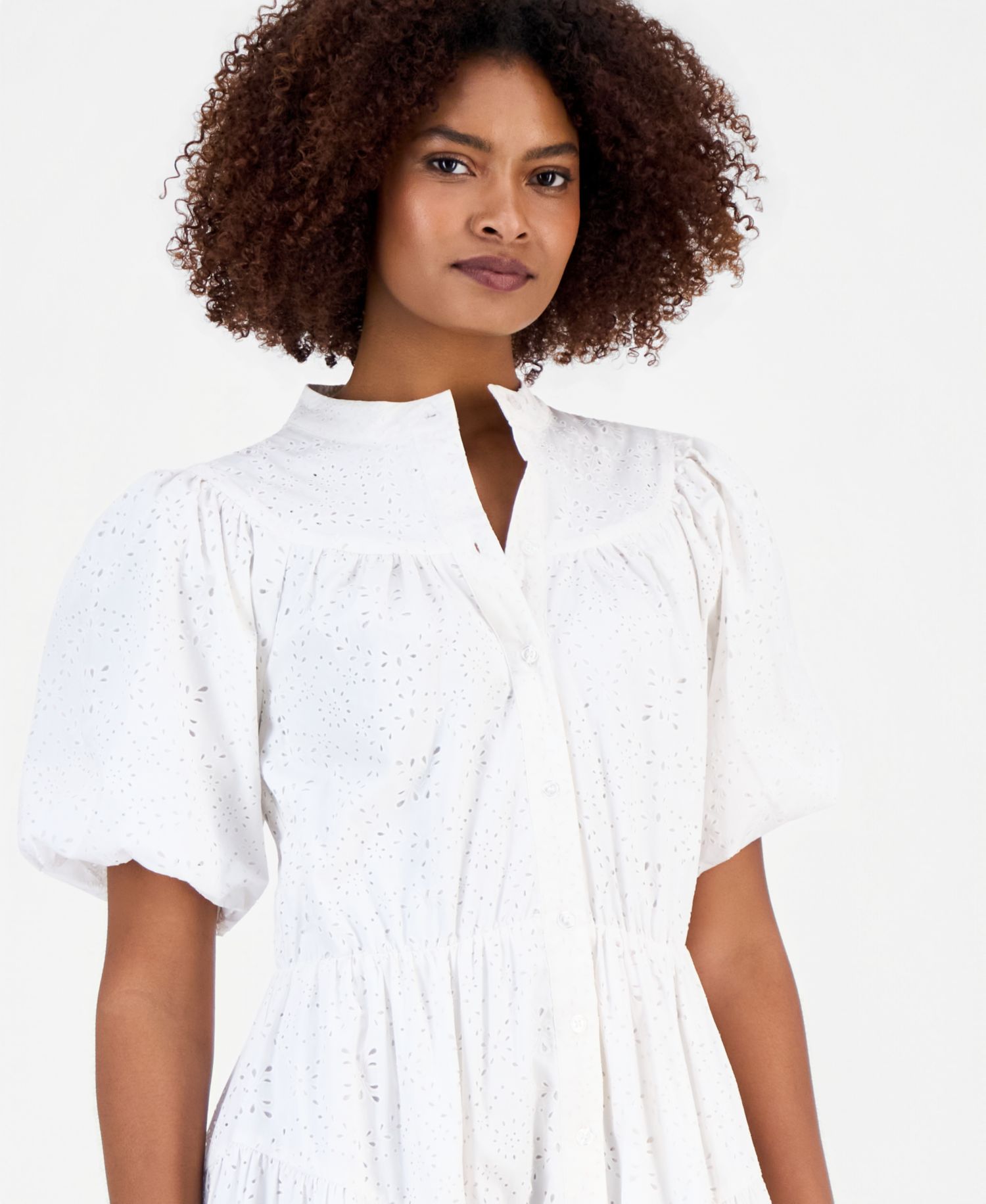 Women's Cotton Button-Front Tiered Dress