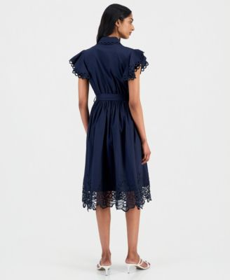 Women's Lace-Trim Flutter-Sleeve Shirtdress