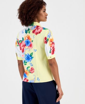 Women's Button-Front Puff-Sleeve Blouse