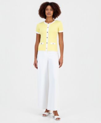 Women's Ribbed Short-Sleeve Cardigan Sweater