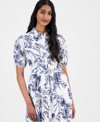 Women's Printed Puff-Sleeve Shirtdress