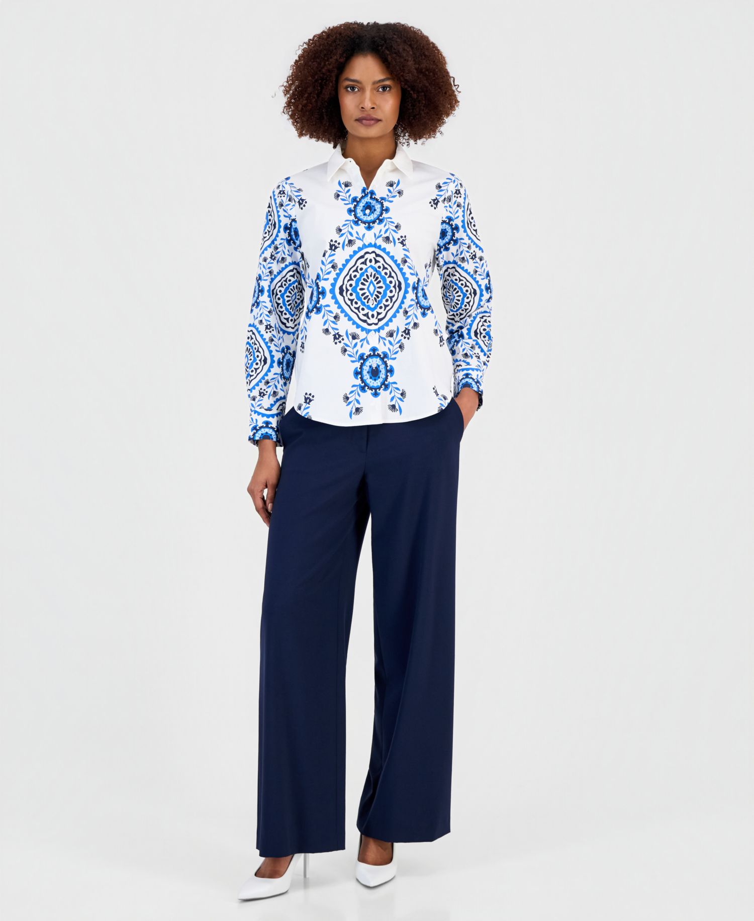 Women's Printed Button-Front Long-Sleeve Shirt