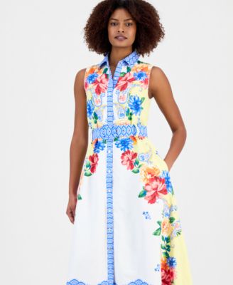 Women's Printed Sleeveless Midi Shirtdress