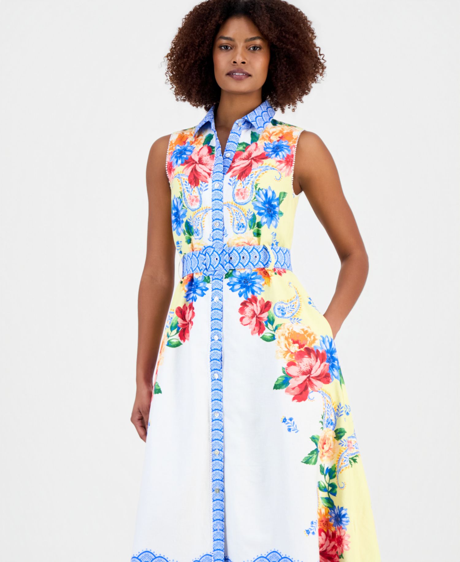 Women's Printed Sleeveless Midi Shirtdress