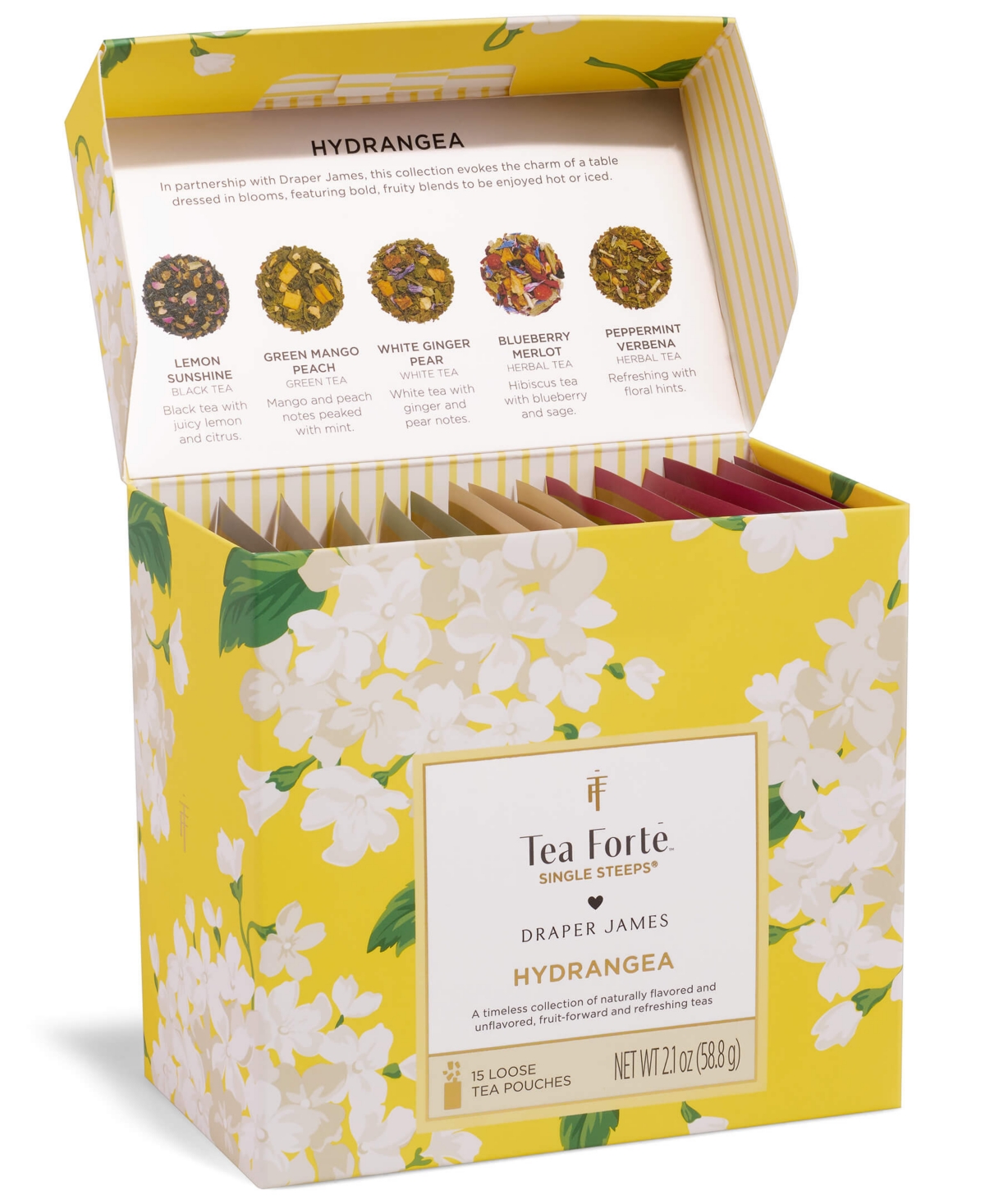 Tea Forte x Draper James Hydrangea Mini Petite Presentation Box, 5 Infusers